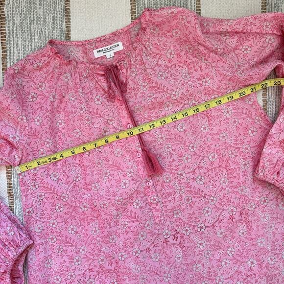 India Collection by Emerson Fry Crocus Bardot Pink Floral Balloon Sleeve Top S - Picture 10 of 13